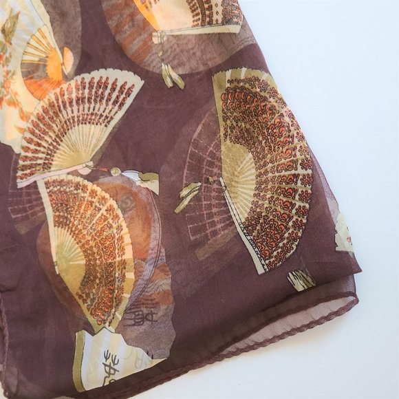 100% silk long scarf with fans design. - Picture 2 of 6